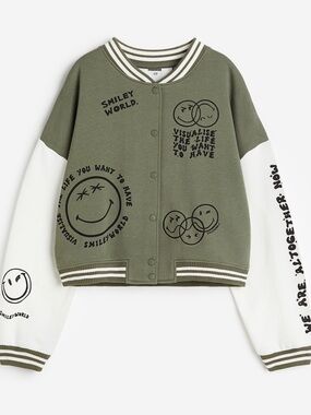 RARE H&M X Smiley World Collab PRINT-MOTIF BASEBALL JACKET |Size Medium